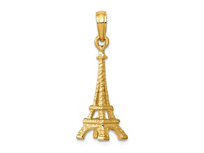 14k Yellow Gold Solid Polished and Textured 3D Eiffel Tower Pendant