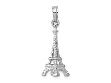 Picture of Rhodium Over 14k White Gold Solid Polished and Textured 3D Eiffel Tower Pendant
