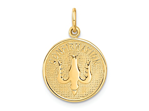 14k Yellow Gold Textured Confirmation with Dove Medal Pendant