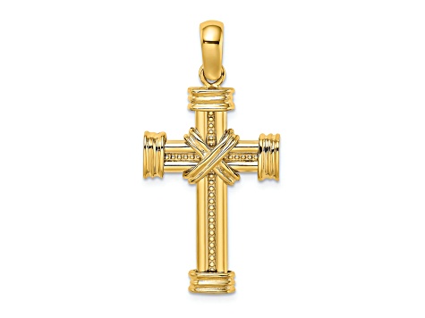 14K Yellow Gold Polished with X In Center of Cross Charm Pendant