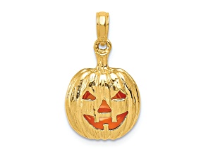 14k Yellow Gold Textured and Inside Enameled 3D Cut-Out Pumpkin Pendant