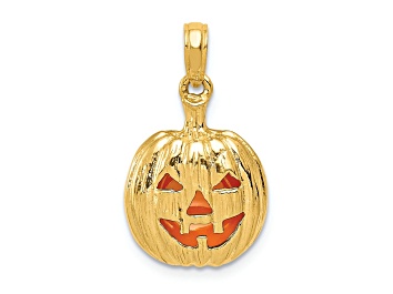 Picture of 14k Yellow Gold Textured and Inside Enameled 3D Cut-Out Pumpkin Pendant
