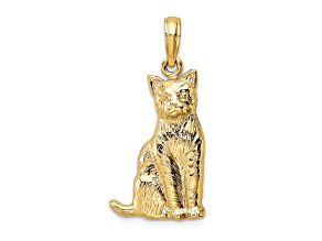 14K Yellow Gold Textured Sitting Cat Charm
