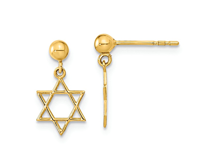 14k Yellow Gold Polished Star of David Dangle Earrings