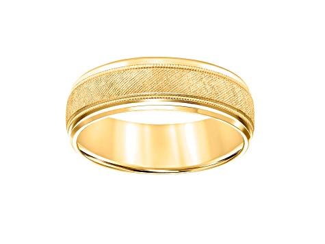 7mm Comfort Fit Band with Florentine Finish & Milgrain Detailing in 10k Yellow Gold