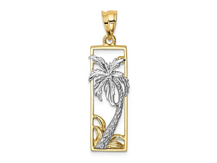 14k Two-tone Gold Textured Palm Tree Pendant