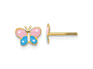 Picture of 14K Yellow Gold Polished Enameled Butterfly Screwback Post Earrings