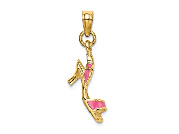 Picture of 14k Yellow Gold Textured Pink Enameled 3D Open Toe High Heel Charm