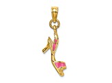 14k Yellow Gold Textured Pink Enameled 3D Open Toe High Heel Charm