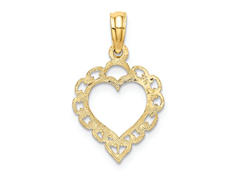 14k Yellow Gold Textured Heart with Lace Trim Charm