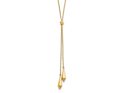 14K Yellow Gold Polished Adjustable Y Drop Necklace