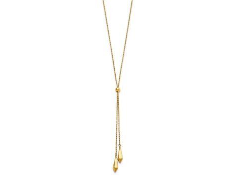 14K Yellow Gold Polished Adjustable Y Drop Necklace