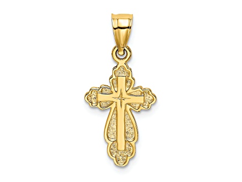 14k Yellow Gold Solid Polished and Textured Cross Pendant