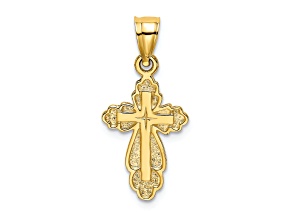 14k Yellow Gold Solid Polished and Textured Cross Pendant