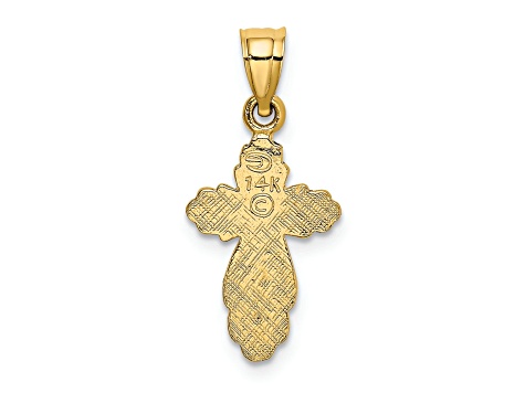 14k Yellow Gold Solid Polished and Textured Cross Pendant