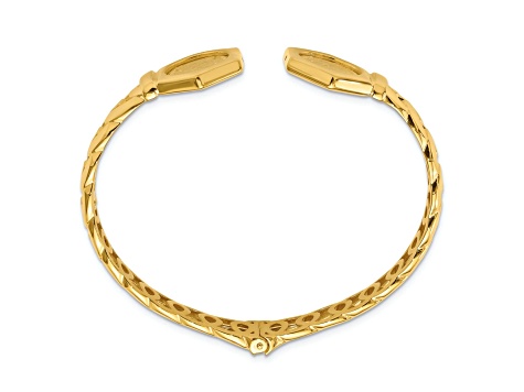 14k Yellow Gold Polished Textured Fancy Link Hinged Cuff Bracelet