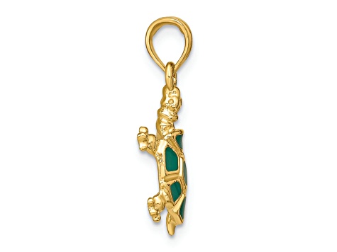 14K Yellow Gold with Green Enamel Land Turtle Charm