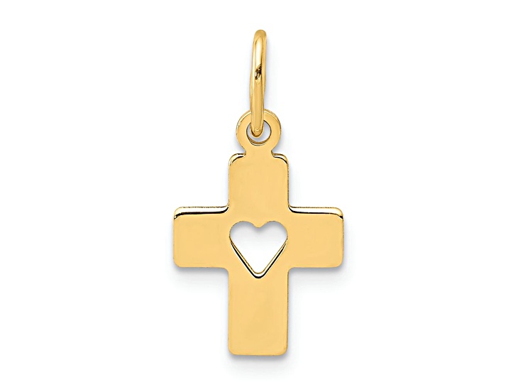 14k Yellow Gold Polished Cross with Heart Pendant