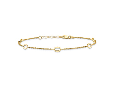 14K Yellow Gold Polished Oval Links 9-inch Plus 1-inch Extension Anklet