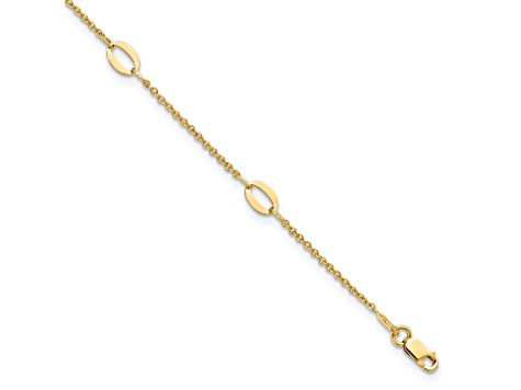 14K Yellow Gold Polished Oval Links 9-inch Plus 1-inch Extension Anklet