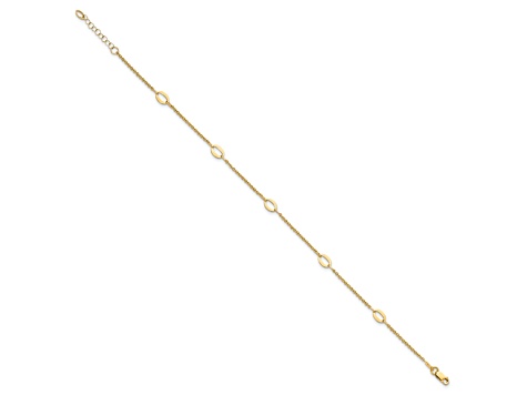 14K Yellow Gold Polished Oval Links 9-inch Plus 1-inch Extension Anklet