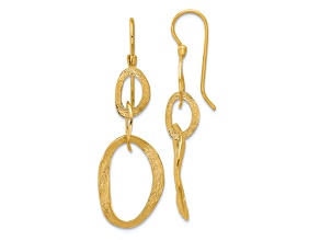 14K Yellow Gold Textured Oval Dangle Shepard Hook Earrings