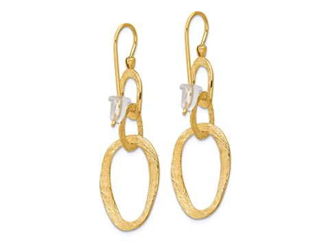 14K Yellow Gold Textured Oval Dangle Shepard Hook Earrings