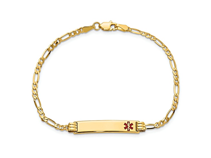 14k Yellow Gold Medical Red Enamel Figaro Link ID Bracelet