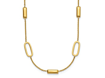 Picture of 14k Yellow Gold Polished Elongated Oval and Bar Cable Link 16 Inch Necklace