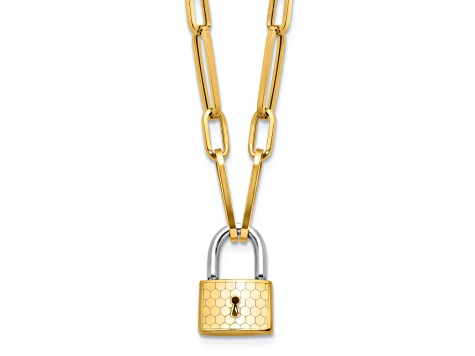 14K Two-tone Fancy Link with Lock Necklace