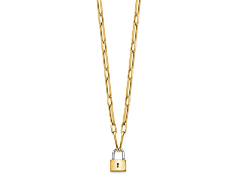 14K Two-tone Fancy Link with Lock Necklace