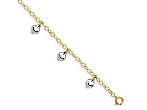 14K Two-tone Polished Dangle Heart Baby Bracelet