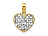 14k Yellow Gold and Rhodium Over 14k Yellow Gold Diamond-Cut Heart Charm