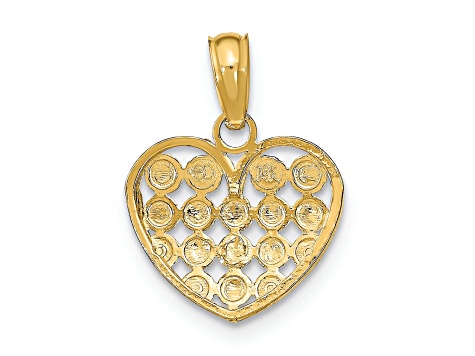 14k Yellow Gold and Rhodium Over 14k Yellow Gold Diamond-Cut Heart Charm