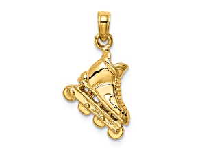 14k Yellow Gold Solid 3D Polished and Textured Rollerblade pendant