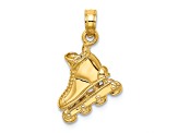 14k Yellow Gold Solid 3D Polished and Textured Rollerblade pendant