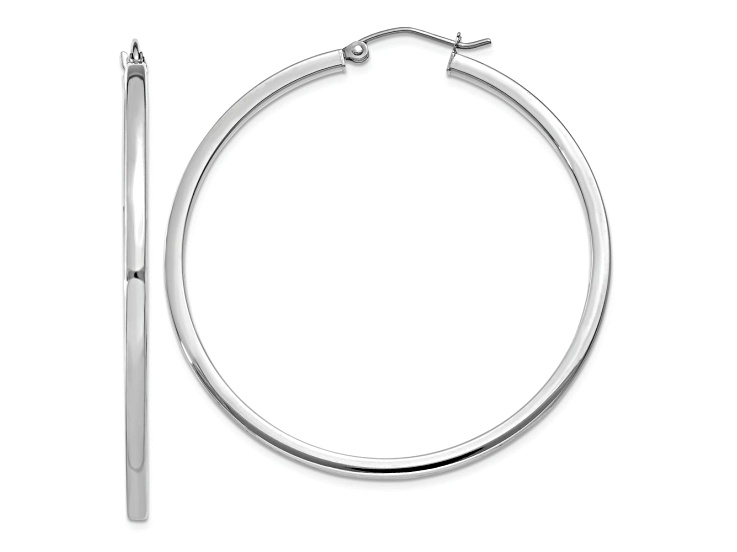 Rhodium Over 10k White Gold 1 3/4" Square Tube Hoop Earrings