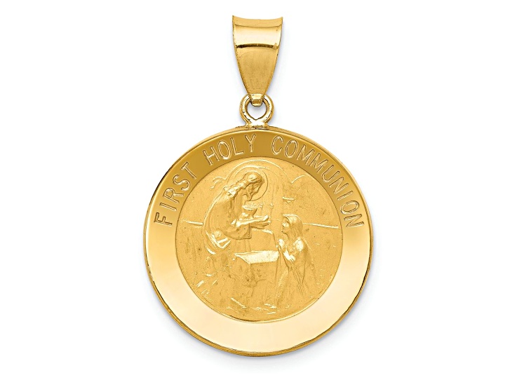 14k Yellow Gold Polished and Satin First Holy Communion Medal Pendant