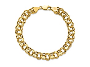 14k Yellow Gold Diamond-Cut Lite 8mm Double Link Charm Bracelet