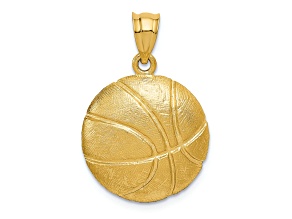14k Yellow Gold Textured and Brushed Basketball Charm