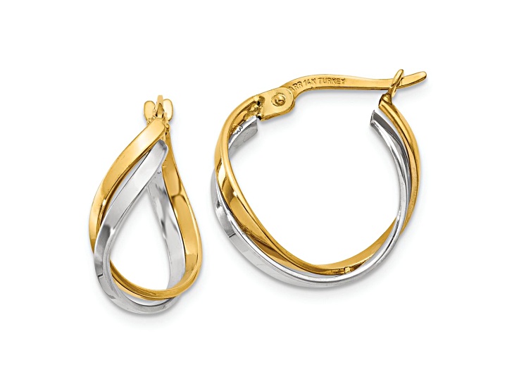 14k Yellow Gold and 14k White Gold 3/4" Polished Twisted Hoop Earrings