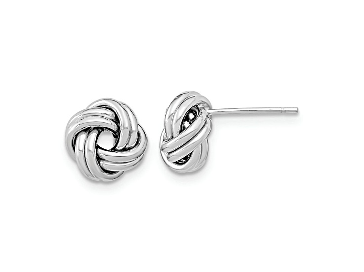 Rhodium Over 14k White Gold 9mm Polished Double Love Knot Stud Earrings