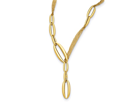 18K Yellow Gold Oval and Multi-layer Y-drop 25-inch Sliding Necklace