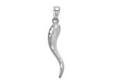 14k White Gold Solid Diamond-cut Italian Horn Pendant