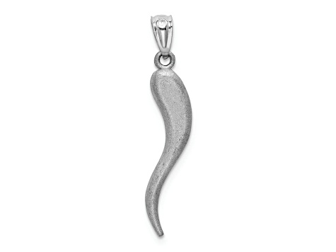 14k White Gold Solid Diamond-cut Italian Horn Pendant