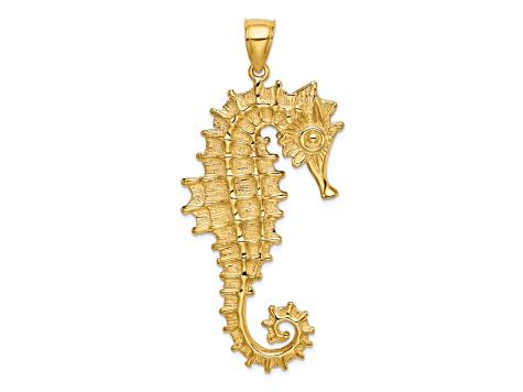 14k Yellow Gold Textured 3D Seahorse Charm