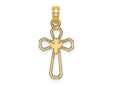 14K Yellow Gold Cut-Out Cross with Dove Charm
