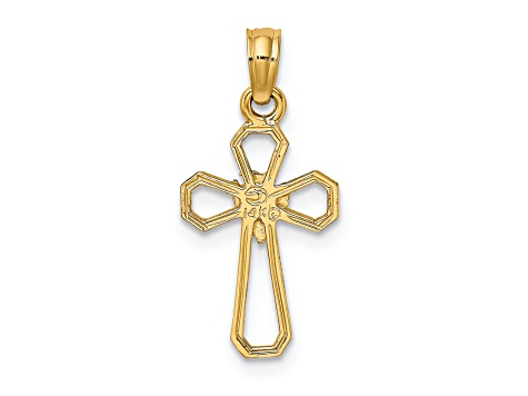 14K Yellow Gold Cut-Out Cross with Dove Charm