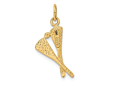 14k Yellow Gold Polished and Textured Lacrosse Sticks pendant