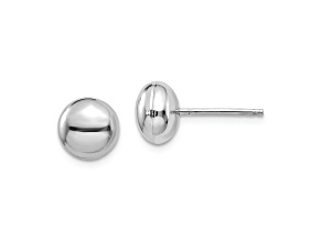 Rhodium Over 14k White Gold Polished 8mm Button Stud Earrings